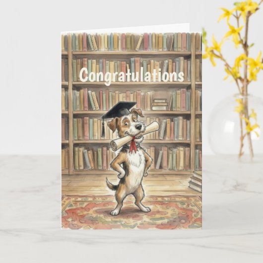 Carte Funny Dog Graduation (Fleur jaune)