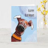 Carte Funny Dog. Happy Birthday. (Fleur jaune)