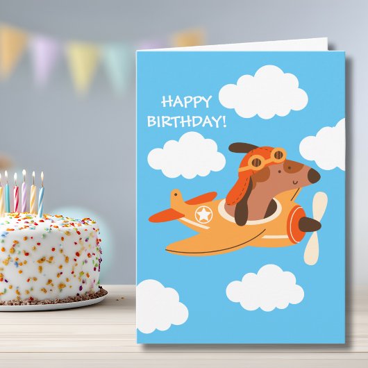 Carte Funny Dog Pilot Flying Airplane Boy Birthday