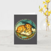 Carte Funny Dog Reading Book Rain Cozy Umbrella Cute Art (Fleur jaune)