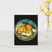 Carte Funny Dog Reading Book Rain Cozy Umbrella Cute Art (Fleur jaune)