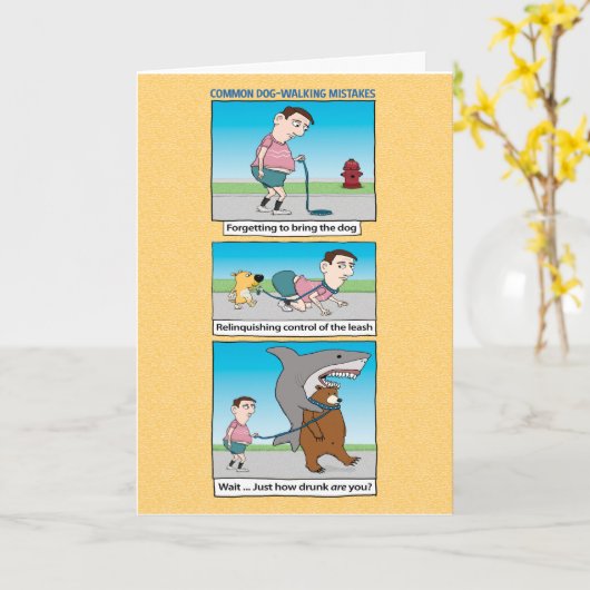 Carte Funny Dog-Walking Mistakes (Fleur jaune)