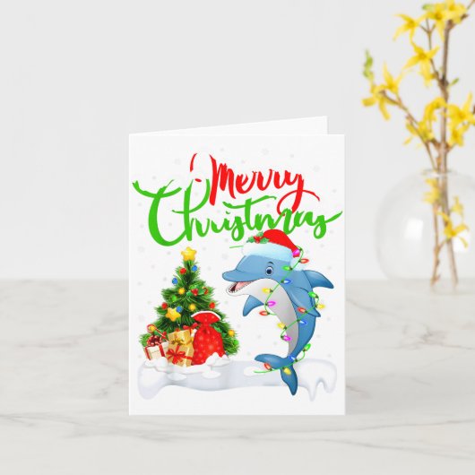 Carte Funny Dolphin Fish Lover Xmas Lighting Dolphin Chr (Fleur jaune)