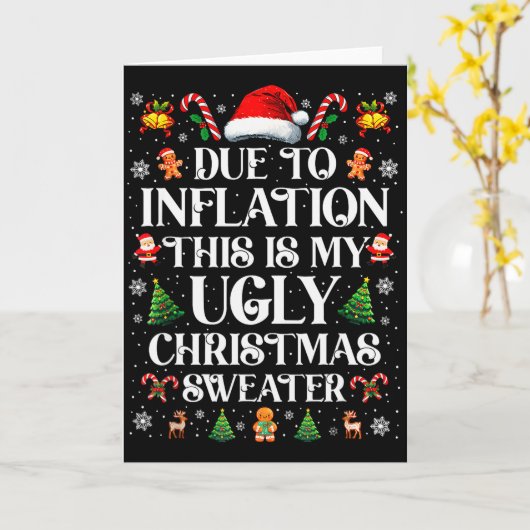 Carte Funny Due To Inflation Ugly Christmas Sweaters For (Fleur jaune)