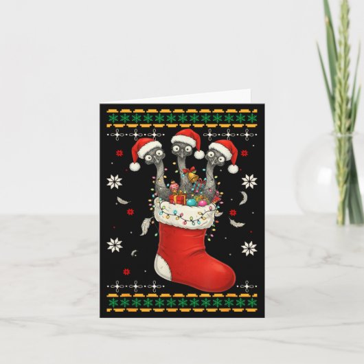 Carte Funny Emu Bird In Xmas Socks Lights Christmas  (Devant)