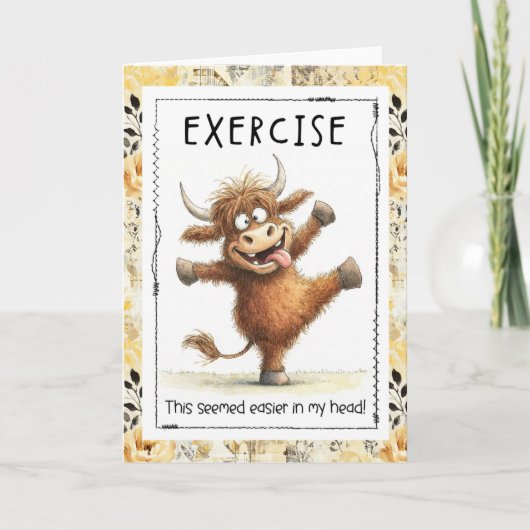 Carte Funny Exercise Highland Cow Greeting Card (Devant)