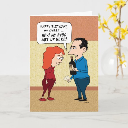 Carte Funny Eyes Are Up Here Birthday (Fleur jaune)