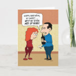 Carte Funny Eyes Are Up Here Birthday<br><div class="desc">This funny birthday card features a woman who only has eyes for a bottle of wine,  which prompts her man to say "My eyes are up here!" 

Thanks for choosing this original design by © Chuck Ingwersen. Cartoons on Instagram: https://www.instagram.com/captainscratchy</div>