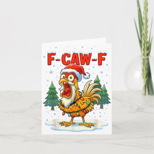 Carte Funny F-caw-f Christmas Chicken Xmas Lights Santa (Devant)
