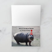 Carte Funny Fat Hippo avec animal Casquette Joyeux anniv (Intérieur)