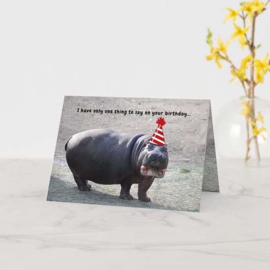 Carte Funny Fat Hippo avec animal Casquette Joyeux anniv (Fleur jaune)