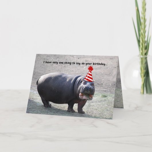 Carte Funny Fat Hippo avec animal Casquette Joyeux anniv (Devant)