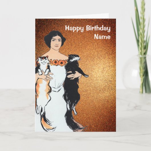 Carte Funny Femme et Chats Gold Parties scintillant Cart (Devant)