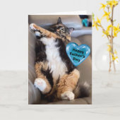 Carte Funny Fête des pères de chat en fourrure (Fleur jaune)