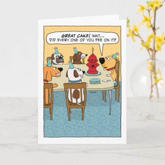 Carte Funny Fire Hydrant Cake for Dog Birthday (Fleur jaune)