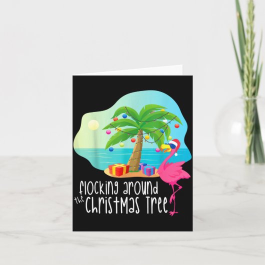 Carte Funny Flamingo Flocking Around The Christmas Tree (Devant)