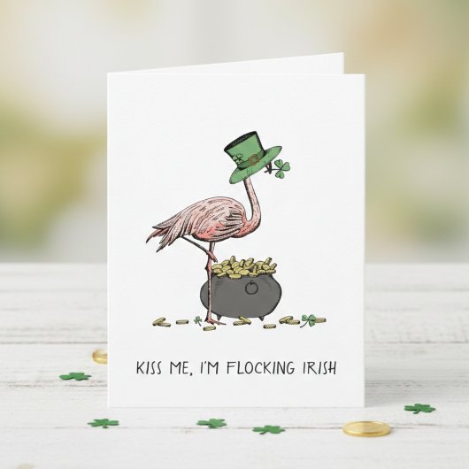 Carte Funny Flamingo Kiss Me I'm Irish St Patrick's Day