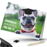 Carte Funny French Bulldog Dog Photo Graduation  Card<br><div class="desc">The PAWfect graduation card for all dog lovers. The front features an adorable French Bulldog wearing a graduation cap and text that reads "Congrats - NAME - You Did It!" You can upload your own dog photo and customize all the text. The inside features a small black graduation cap and...</div>