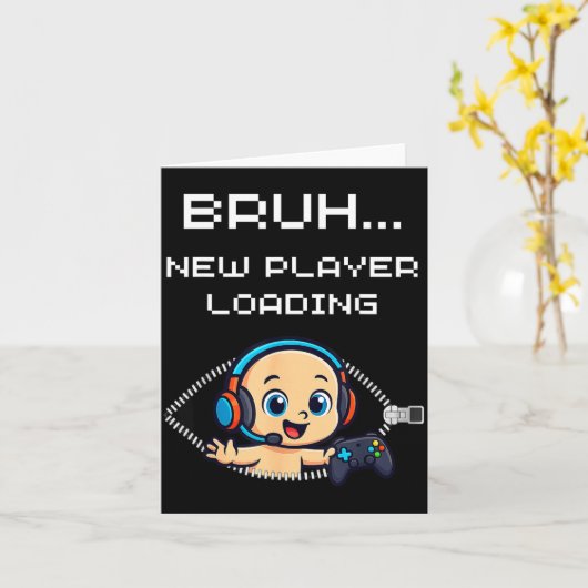 Carte Funny Gamer Pregnancy Announcement – Bruh New Play (Fleur jaune)