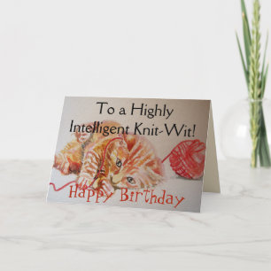 Carte Funny Ginger Chat Tricot Knit Laine Anniversaire C