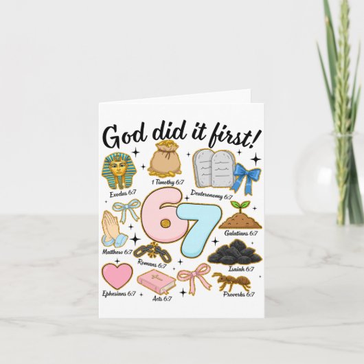 Carte Funny God Did It First 67 Six Seven Christian Bibl (Devant)