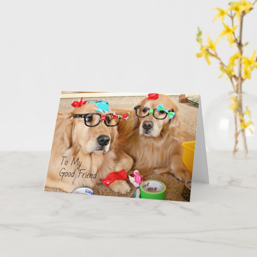 Carte Funny Golden Retriever Friendship Card (Fleur jaune)
