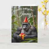 Carte Funny Gorilla avec cadeau dans la jungle Anniversa (Fleur jaune)