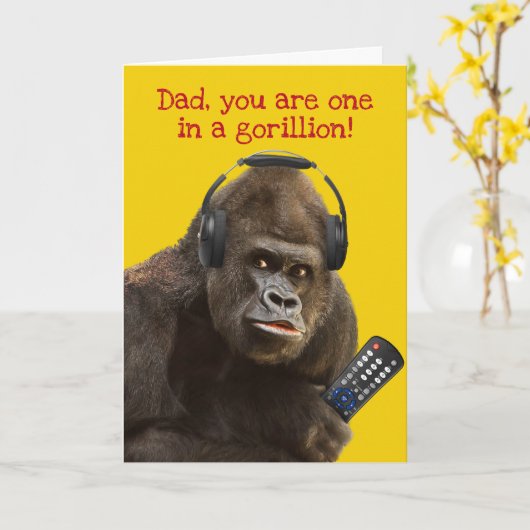 Carte Funny Gorilla avec télécommande et casque Père du (Fleur jaune)