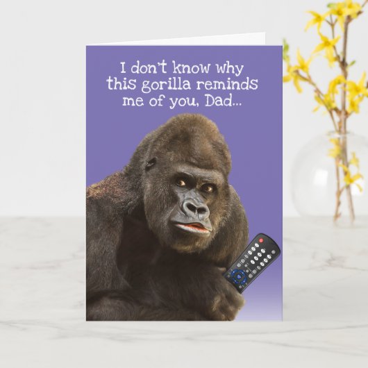 Carte Funny Gorilla Avec Télécommande Fête des pères (Fleur jaune)