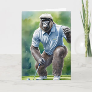 Carte Funny Gorilla dans Tan Casquette Chemise Bleue Jou