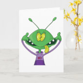 Carte Funny Green Alien Making Silly Face (Fleur jaune)