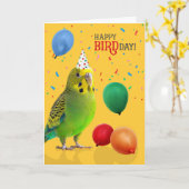 Carte Funny Green and Yellow Budgie Parakeet Birthday (Fleur jaune)
