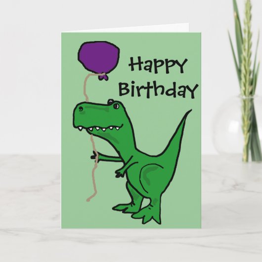 Carte Funny Green Trex Dinosaur tenant le ballon (Devant)