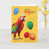 Carte Funny Green Winged Macaw Parrot Birthday (Fleur jaune)