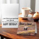 Carte Funny Grizzly Bear en automne photo personnalisée<br><div class="desc">Cette carte de voeux humoristique présente une photo d'un ours grizzli se déplaçant le long du feuillage d'automne à Denali, en Alaska. Remplissez les champs modèles pour placer vos mots sur la couverture et à l'intérieur ou retirez le texte pour laisser de la place à une note manuscrite à l'intérieur....</div>