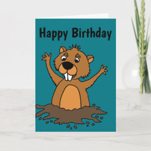 Carte Funny Groundhog in Hole Cartoon