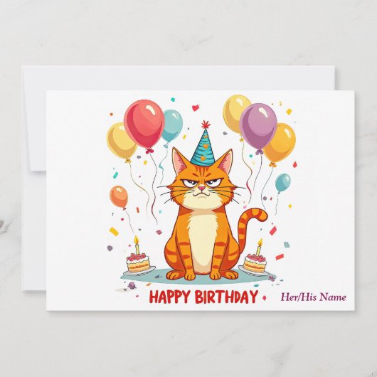 Carte Funny Grumpy Cat Birthday Card – Balloon Overload (Devant)