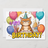 Carte Funny Grumpy Cat Birthday Card – Cartoon Party Hum (Devant)