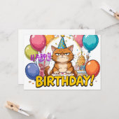 Carte Funny Grumpy Cat Birthday Card – Cartoon Party Hum (Devant/Arrière en situation)