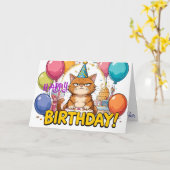 Carte Funny Grumpy Chat Birthday Card - Cartoon Party Hu (Fleur jaune)
