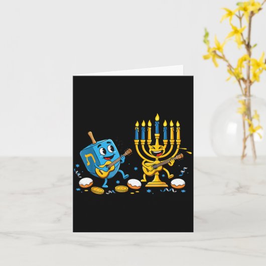 Carte Funny Guitar Dreidel Menorah Hanukkah Kids Womens (Fleur jaune)