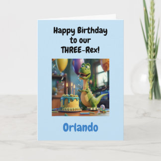 Carte Funny Happy 3rd Birthday Boy, Dino, Personalized 