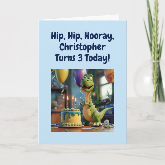 Carte Funny Happy 3rd Birthday Son, Dino, Personalized (Devant)