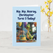 Carte Funny Happy 3rd Birthday Son, Dino, Personalized (Fleur jaune)