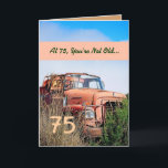 Carte FUNNY Happy 75th Birthday Vintage Orange Truck 002<br><div class="desc">Cette carte avec son camion vintage dans un champ est une façon amusante de souhaiter un joyeux anniversaire à un gars très spécial. Tout le texte est personnalisable.Une carte amusante et unique ! Pour voir plus de mes cartes d'anniversaire, tapez l'année de votre choix, puis tapez ou collez dans la...</div>