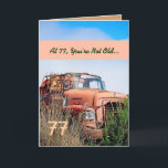 Carte FUNNY Happy 77th Birthday Vintage Truck 77A<br><div class="desc">77 OU TOUTE ANNÉE DE NAISSANCE SALUENT. Cette carte avec son camion vintage dans un champ est une façon amusante de souhaiter un joyeux anniversaire à un gars très spécial. Tout le texte est entièrement personnalisable, donc aussi adapté pour un 71 72 73 74 75 76 77 78 et 79...</div>