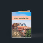 Carte FUNNY Happy 99th Birthday Vintage Orange Truck 99C<br><div class="desc">99 ou N'IMPORTE QUELLE ANNÉE Taille régulière de la carte à billets. Cette carte avec son camion vintage dans un champ est une façon amusante de souhaiter un joyeux anniversaire à un gars très spécial.  Tout le texte est personnalisable. Une carte amusante et unique !</div>