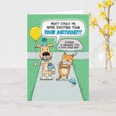 Carte Funny Happy Dog and Grumpy Cat Anniversaire (Fleur jaune)