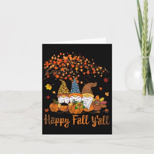 Carte Funny Happy Fall Y'all Thanksgiving Gnomes Tree Pu (Devant)