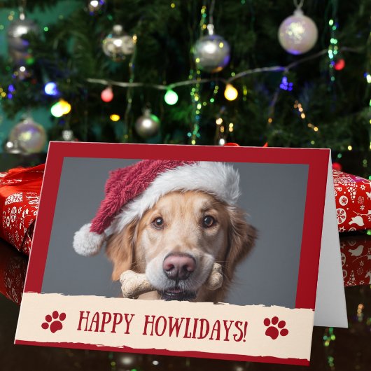 Carte Funny Happy Howlidays! Dog Santa Hat Photo Custom 